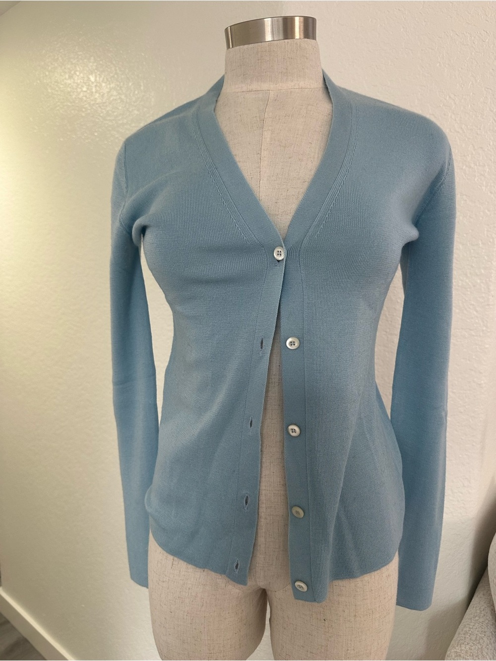 Prada Powder Blue V-Neck Button Front Cardigan